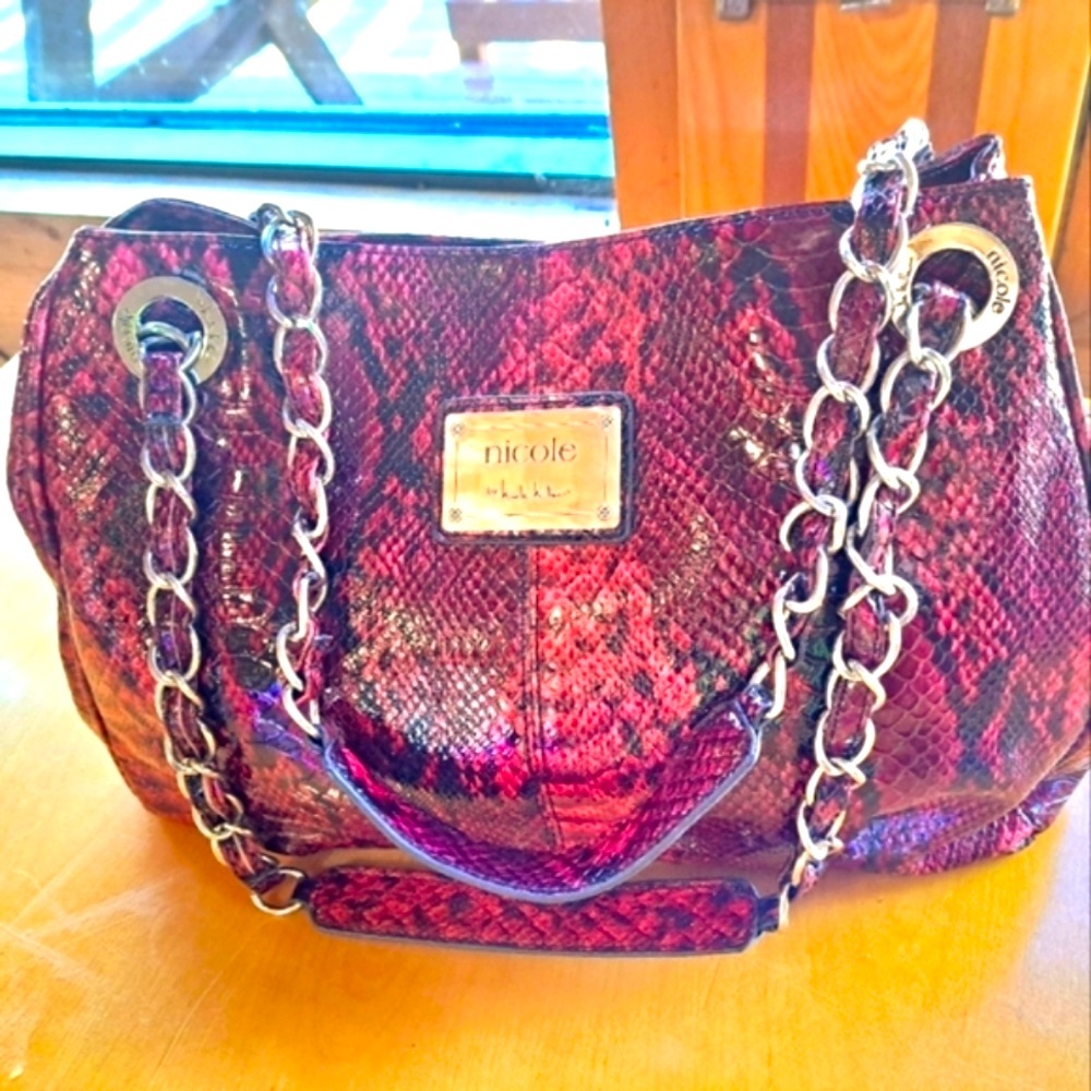Nicole Miller red Snakeskin handbag
